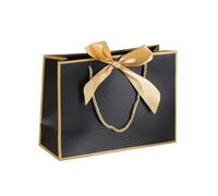 Bolsa Regalo 10Pcs Bow Ribbon Paper Bag Multi Color Portable Clothing Handle Bag Convenient Reusable Present Wrap Bag(Gold-Black,43 * 32 * 14cm)