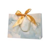 Bolsa Regalo 10Pcs Bow Ribbon Paper Bag Multi Color Portable Clothing Handle Bag Convenient Reusable Present Wrap Bag(Blue-Beige,43 * 32 * 14cm)