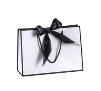 Bolsa Regalo 10Pcs Bow Ribbon Paper Bag Multi Color Portable Clothing Handle Bag Convenient Reusable Present Wrap Bag(Black-White,28 * 20 * 10cm)