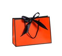 Bolsa Regalo 10Pcs Bow Ribbon Paper Bag Multi Color Portable Clothing Handle Bag Convenient Reusable Present Wrap Bag(Black-Orange,19 * 15 * 7cm)