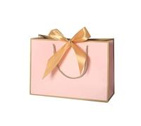 Bolsa Regalo 10Pcs Bow Ribbon Paper Bag Multi Color Portable Clothing Handle Bag Convenient Reusable Present Wrap Bag(Gold-Pink,19 * 15 * 7cm)