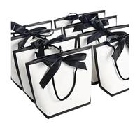 Bolsa Regalo 10pcs Ribbon Bow White Pardboard Paper Tote Bags With Handles Shopping Party Wedding Party Birthday Bags
