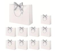 Bolsa Regalo 10pcs White Bags With Silver Bow Ribbon Paper Party Favor Bag With Handles Bags Large For Wedding
