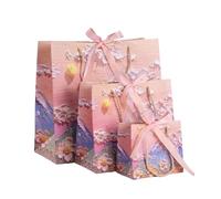 Bolsa Regalo 2pcs Holiday Party Paper Bag With Handle Handbag Teachers' Day Wedding Guest Candy Colored Packaging(Pink,S 15X13X8cm)