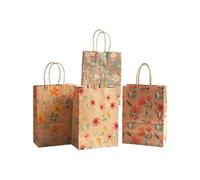 Bolsa Regalo 4pcs Vibrant Floral Kraft Paper Bags With Handles - Colorful Flowers & Leaves Design, 8.3x5.9x3.1 Inches