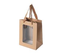 Bolsa Regalo 5/10pcs Bag Paper Packaging Bag With Handle With Clear Window Birthday Supplies Cake Candy Storage Box(Brown,10PCS_XS)