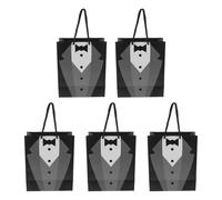 Bolsa Regalo 5Pcs Black Handled Paper Bags Shopping Wrapping Tote Black Tuxedo Creative Bridegroom