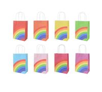Bolsa Regalo 8Pcs Kraft Paper Rainbow Bag With Handle Cookie Wedding Favor Candy Packaging Handbag Birthday Supplies