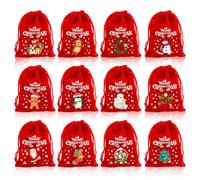 Bolsa Regalo Navidad, 12 piezas Patrón Colorido de Dibujos Animados, bolsas dulces navideñas, bolsitas navideñas pequeñas, bolsa regalos navideña, bolsas regalo Navidad pequeñas (Rojo)
