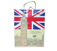 Bolsa regalo Shopper Londres, Big Ben y Union Jack con purpurina, papel de alto gramaje, 20 x 15 x 8 cm