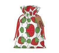 Bolsa resistente con diseño de fresa con cordón, perfecta para regalos, viajes y uso diario con etiquetas de regalo de papel kraft