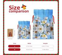 Bolsa resistente con diseño de margarita blanca salvaje con cordón, perfecta para regalos, viajes y uso diario con etiquetas de regalo de papel kraft