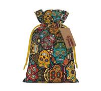Bolsa reutilizable con cordón con estampado de calaveras de azúcar, perfecta para cumpleaños, aniversarios y fiestas