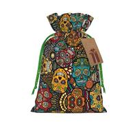 Bolsa reutilizable con cordón con estampado de calaveras de azúcar, perfecta para cumpleaños, aniversarios y fiestas