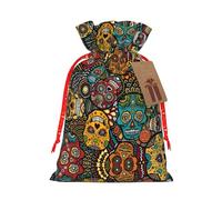 Bolsa reutilizable con cordón con estampado de calaveras de azúcar, perfecta para cumpleaños, aniversarios y fiestas