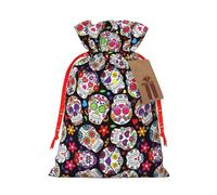 Bolsa reutilizable con cordón con estampado de calaveras, perfecta para cumpleaños, aniversarios y fiestas