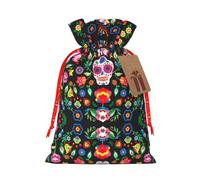 Bolsa reutilizable con cordón con estampado de calaveras y flores, perfecta para cumpleaños, aniversarios y fiestas