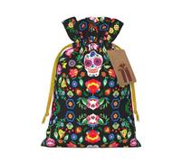 Bolsa reutilizable con cordón con estampado de calaveras y flores, perfecta para cumpleaños, aniversarios y fiestas