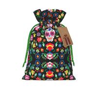 Bolsa reutilizable con cordón con estampado de calaveras y flores, perfecta para cumpleaños, aniversarios y fiestas