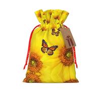 Bolsa reutilizable con cordón con estampado de mariposas y flores amarillas, perfecta para cumpleaños, aniversarios y fiestas