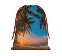 Bolsa reutilizable con cordón para regalo con estampado de palmera hawaiana, puesta de sol, regalos de cumpleaños, boda, organización diaria de eventos