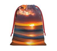 Bolsa reutilizable con cordón para regalo con estampado de puesta de sol, playa, decoración de fiestas, almacenamiento diario, celebraciones