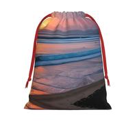 Bolsa reutilizable con cordón para regalo con estampado de puesta de sol, playa, decoración festiva, recuerdo de fiesta, bolsa de almacenamiento diario