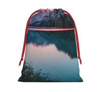 Bolsa reutilizable de regalo con estampado de lago y puesta de sol, con cordón, regalos de cumpleaños, almacenamiento diario, suministros de oficina