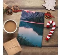 Bolsa reutilizable de regalo con estampado de lago y puesta de sol, con cordón, regalos de cumpleaños, almacenamiento diario, suministros de oficina