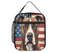Bolsa reutilizable para preparar comidas con diseño de perro American Staffordshire Terrier, con bandera americana, cierre de cremallera, a prueba de fugas, para el trabajo, la oficina y el picnic.
