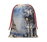 Bolsa romántica con cordón con estampado de la Torre Eiffel de París, bolsas de cuerda, bolsas de embalaje premium para negocios y eventos, talla M