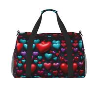 Bolsa romántica con estampado de corazón rojo, bolsa de fin de semana, bolsa de entrenamiento, bolsa de yoga, bolsa de lona para artículos personales para Audlts, Black, Talla única