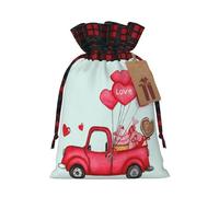 Bolsa romántica de Navidad a cuadros con estampado de globos de corazón de camión a juego con cordón, 4.7 x 6.9 pulgadas para Navidad, Halloween