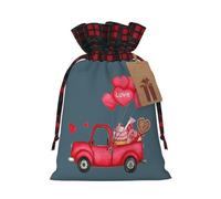 Bolsa romántica de Navidad a cuadros con estampado de globos de corazón de camión a juego con cordón, 4.7 x 6.9 pulgadas para Navidad, Halloween