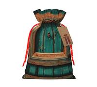 Bolsa rústica de madera antigua con estampado de puerta de Navidad, con cordón, bolsas de caramelos, bolsas de Navidad, bolsas reutilizables para envolver regalos de fiesta