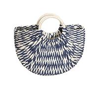 Bolsa tejida de paja para mujer, bolsa de gran capacidad, semicírculo, bolsa de vacaciones, bolsa de playa para viajes, Blue, As shown in the figure