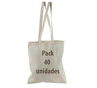 Bolsa Tela 100% Algodón Biodegradable,Lavable,Reutilizable-Asas Largas de 75 cm.Ropa,Manualidades,Alimentos,Verduras, ir de compras,Medidas 38x42cm,Densidad 145gr/m2,Natural (Pack 40 pcs)