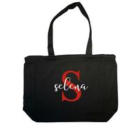 Bolsa Tela Personalizada con Nombre o Inicial | Bolsa tela Cremallera y Bolsillo interior | Bolsa tela Inicial y Nombre Personalizable | Polialgodón | Color negro | Regalo original | Reutilizable