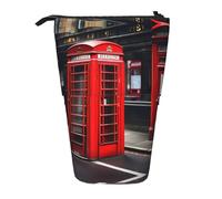 Bolsa telescópica con diseño de bandera de bombero de rayas rojas, soporte para bolígrafos, estuche de papelería, bolsa transformadora retráctil de pie, Red Phone Booth London Street, Talla única,