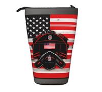 Bolsa telescópica con diseño de bandera de bombero de rayas rojas, soporte para bolígrafos, estuche de papelería, bolsa transformadora retráctil de pie, Red Line Firefighter - Bandera de Estados