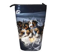 Bolsa telescópica con impresión de conos de helado, soporte para bolígrafos, estuche de papelería, bolsa transformadora retráctil de pie, Perros Husky Puppies, Talla única, Estilo europeo y americano