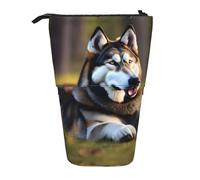 Bolsa telescópica con impresión de conos de helado, soporte para bolígrafos, estuche de papelería, bolsa transformadora retráctil de pie, Husky Dog, Talla única, Estilo europeo y americano
