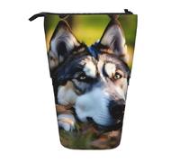 Bolsa telescópica con impresión de conos de helado, soporte para bolígrafos, estuche de papelería, bolsa transformadora retráctil de pie, Patrón de perro husky, Talla única, Estilo europeo y americano