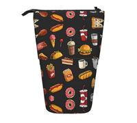 Bolsa telescópica de pie con estampado de hamburguesa de pata de pollo, bolsa de papelería, bolsa de maquillaje, estuche de almacenamiento, Black, Talla única