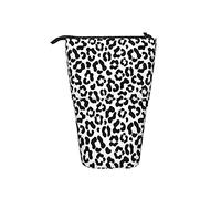 Bolsa telescópica para lápices, bolsa para lápices, color blanco y negro, con estampado de piel de leopardo