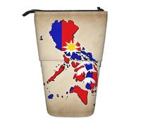 Bolsa telescópica para lápices con diseño abstracto de la bandera de Filipinas Map02, bolsa de papelería, bolsa de maquillaje, estuche de almacenamiento, Black, Talla única