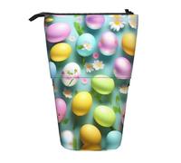 Bolsa telescópica para lápices con texto "Happy Easter Holiday Print", bolsa de papelería, bolsa de maquillaje, estuche de almacenamiento, Black, Talla única