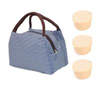 Bolsa Térmica A Rayas De 1 Pieza, Recipientes Para Salsa De 3 Piezas, Diseño De Rayas Simple, Gran Capacidad, Adecuado Para Mantener Calientes El Almuerzo Y Las Bebidas