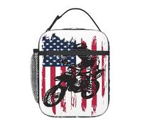 Bolsa Termica Bandera De Motocicleta Estadounidense Vintage, Moto De Cross, Piloto De Motocross Bolsa Comida Portátil Bolso Nevera Frescura Lunch Bag Para Camping Escuela Viajes