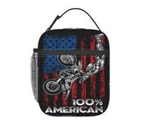 Bolsa Termica Bandera De Motocicleta Estadounidense Vintage, Moto De Cross, Piloto De Motocross Lunch Bag Portátil Bolso Comida Picnic Bolsa Comida Para Work Camping Hombre Y Mujer